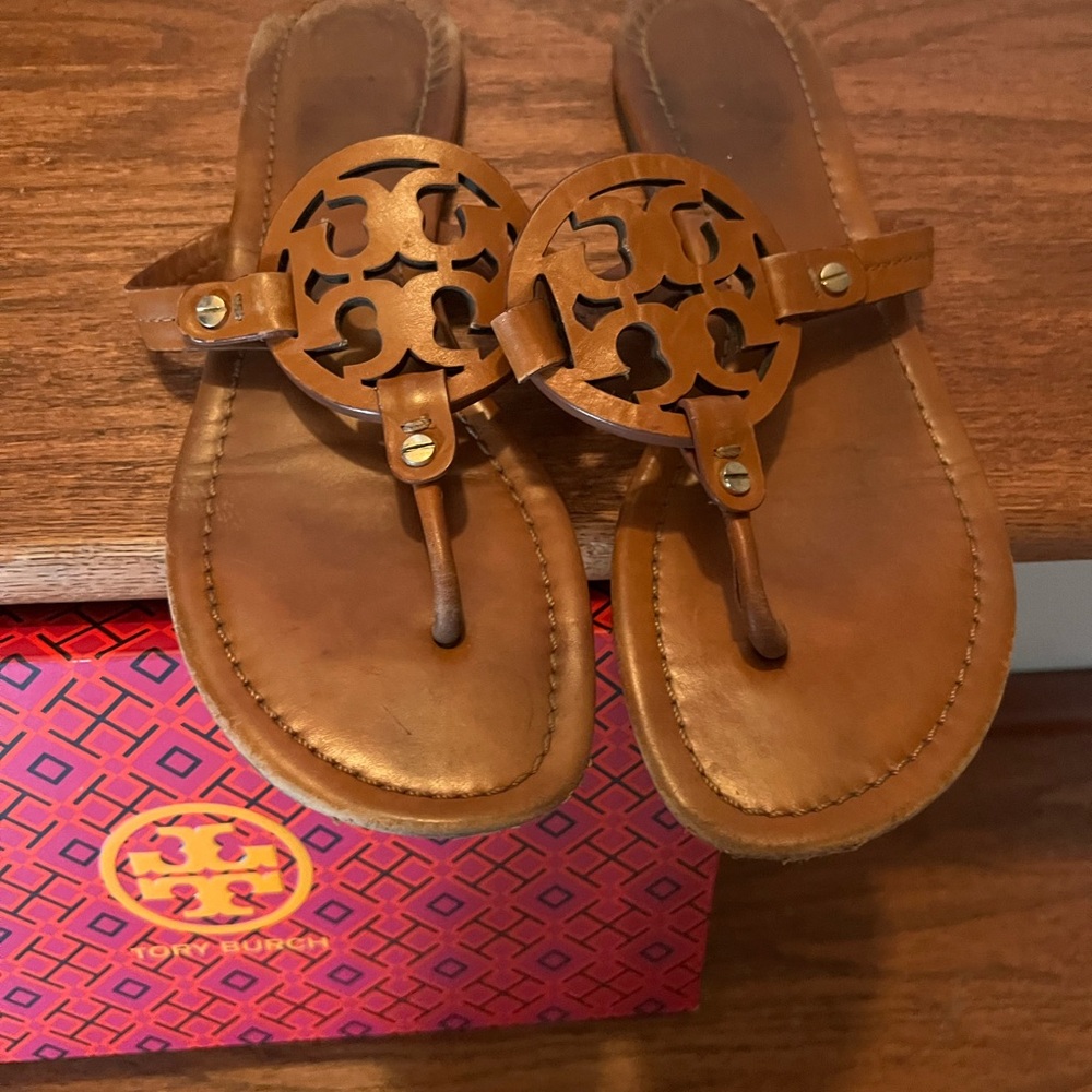 Tory Burch Tan Leather Thong Sandals